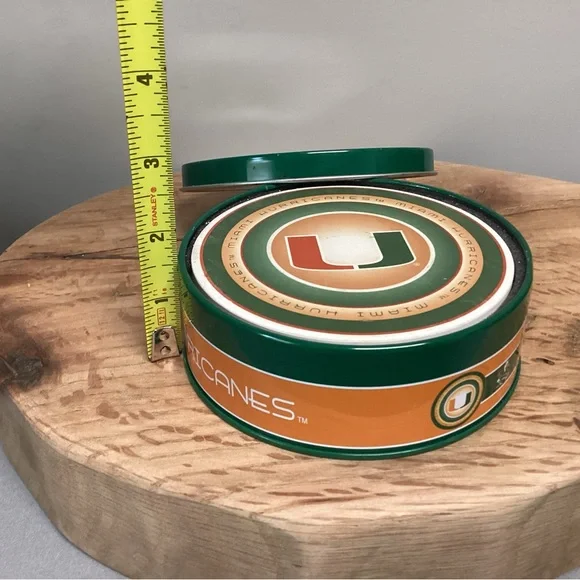 🟢 Miami Hurricanes College Football Ceramic Coaster Set in Metal Tin - Rare - Picture 15 of 16